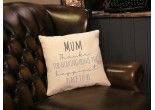 square linen effect mothers day cushion with the phrase thanks for making home the happiest place to be